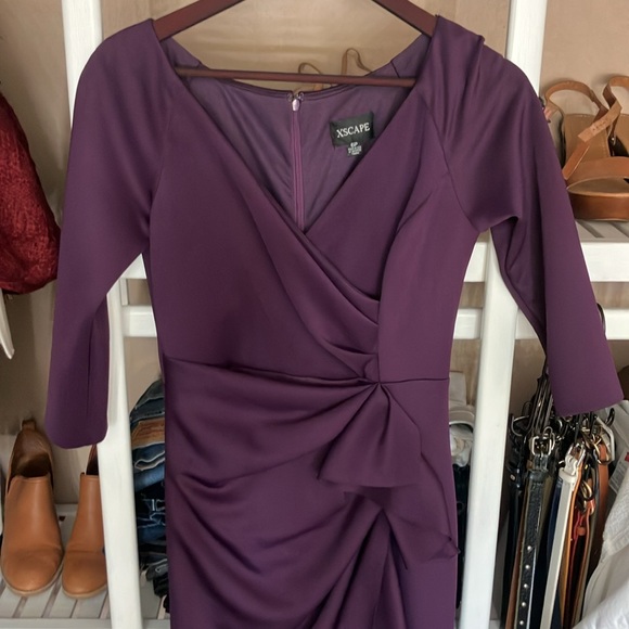 LEXI LONG SLEEVE SCUBA RUCHED SIDE DRESS Gown Plum - Picture 2 of 5